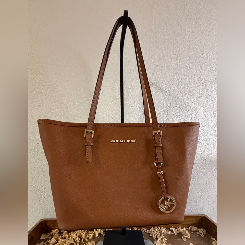Michael Kors Cognac Saffiano Leather Tote with MK Charm
